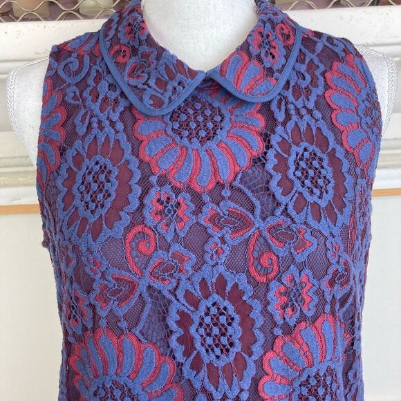 J.Crew Elegant Blue and Red Lace Dress blue background red & blue lace overlay - Picture 2 of 10